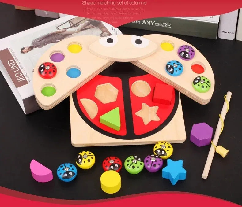Wooden Magnetic Fishing Game & Ladybug Shape Puzzle Toy