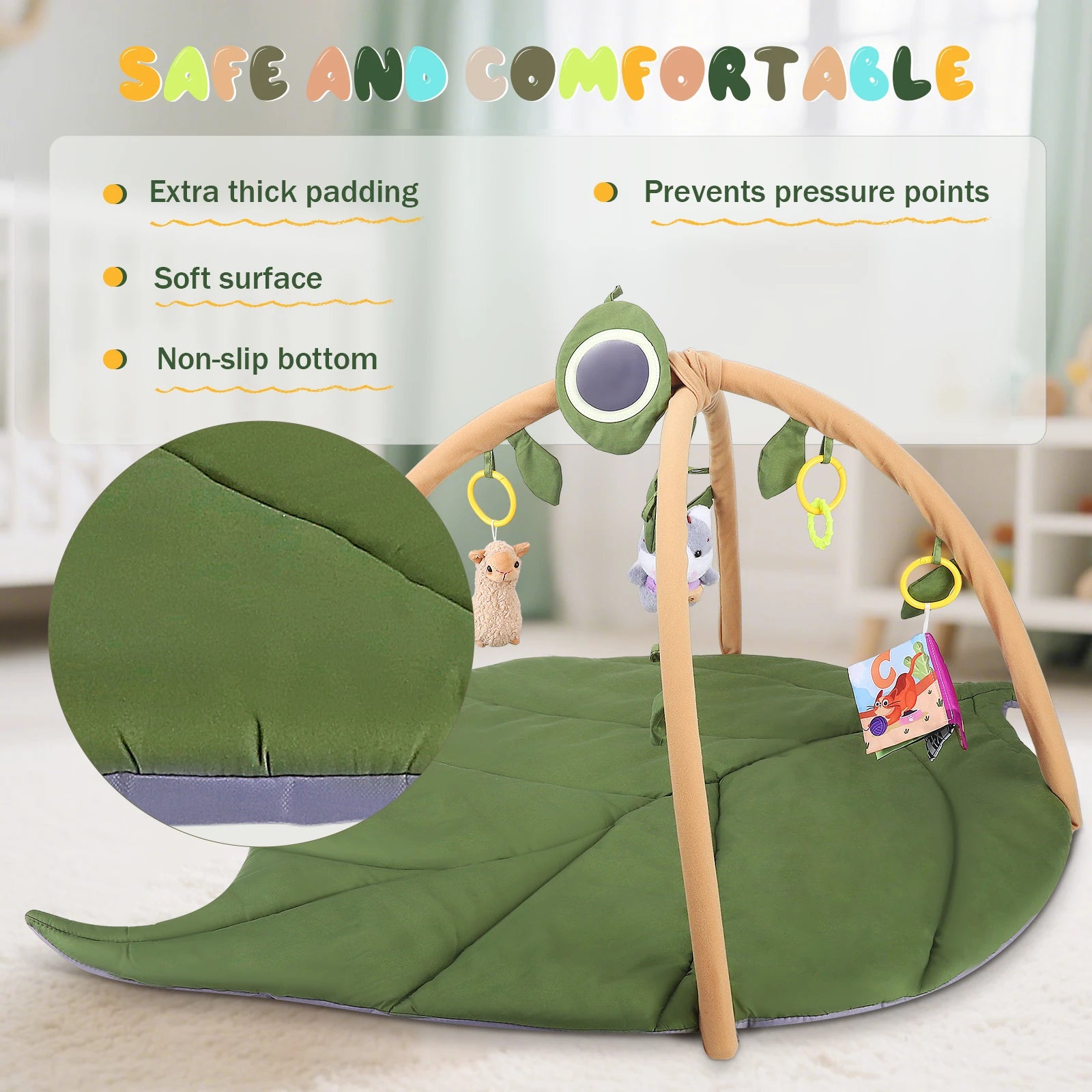 Baby Play Mat with Arch - Leaf-Shaped Extra Thick Mat