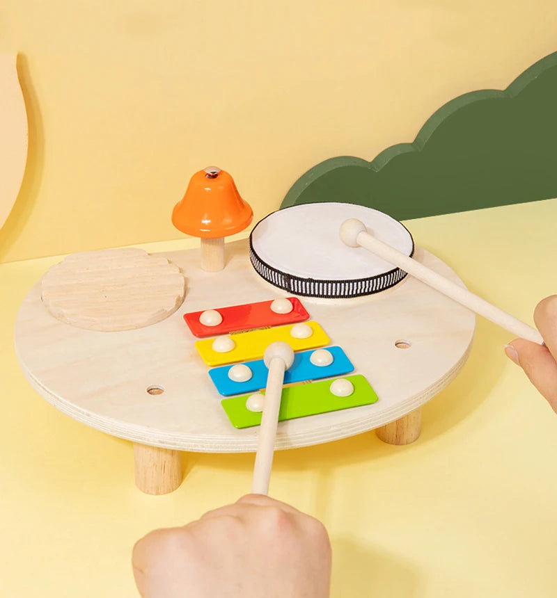 10-in-1 Wooden Musical Toy Drum Set and Xylophone