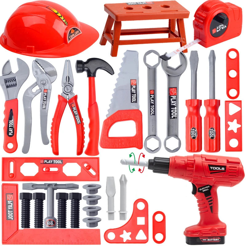 Kids Pretend Play Toolbox Set with Toy Drill - ABS Plastic