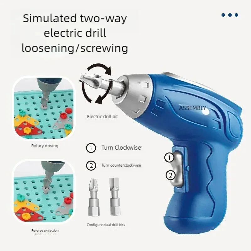 Simulated Electric Screwdriver for Children's Play Home Twisting Screws Puzzle Toy Assembly and Repair Toolbox Christmas Gift