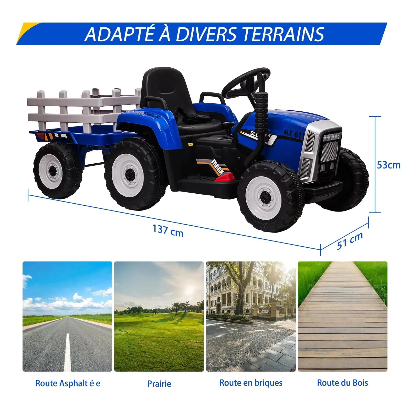 Kids 12V Electric Ride-On Tractor with Trailer and Remote Control