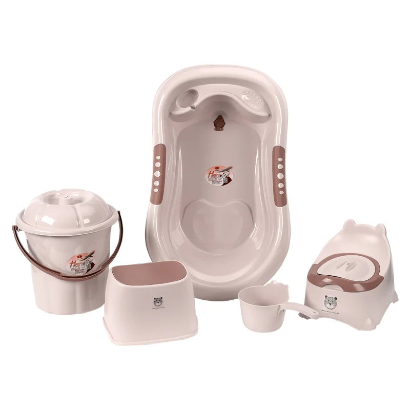 Baby Bath Tub Set with Stool - Non-slip Plastic