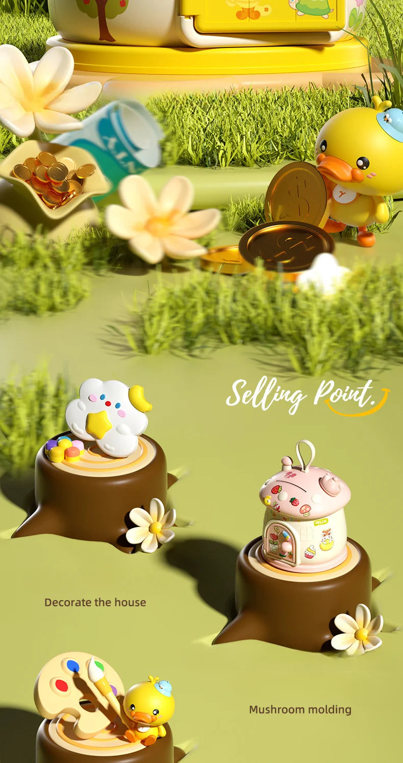 Cute Cartoon Mushroom Molding Piggy Bank 3D Stickers for Creative DIY Desktop Ornaments Key Protection Gifts
