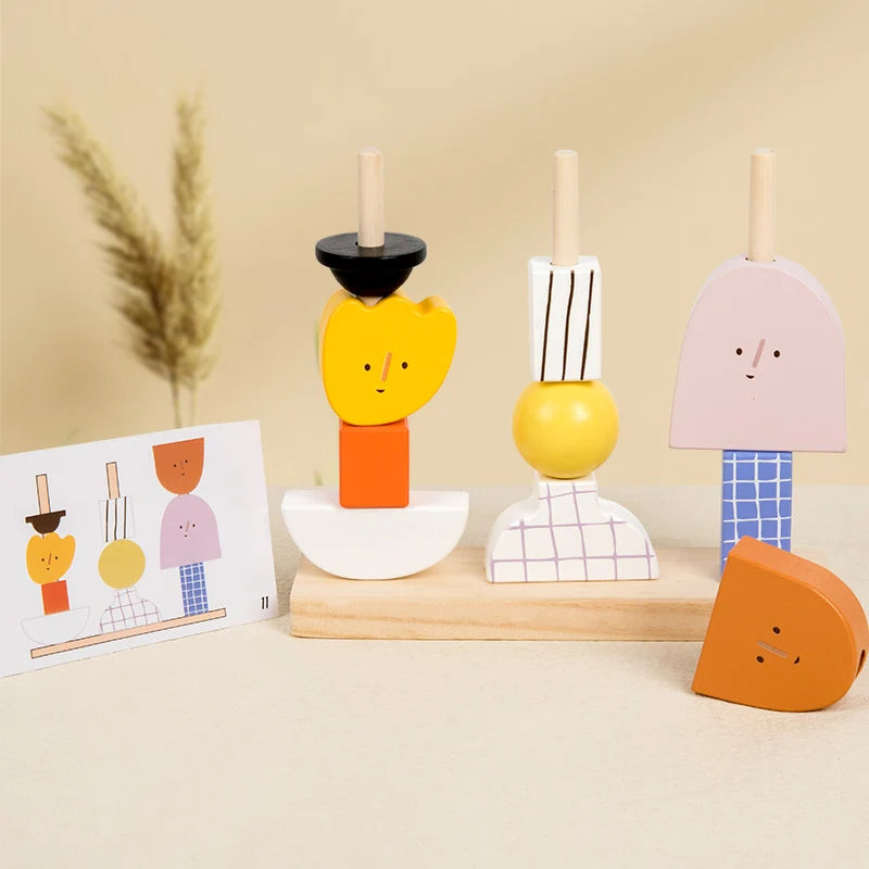 Montessori Wooden Creative Character Bead Blocks Set