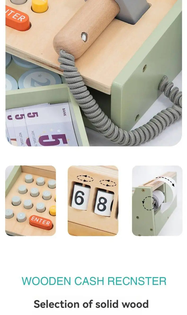 Children's Wooden Playhouse Toys Game House Toys Wooden Coffee Machine Wooden Cash Register Puzzle Interactive Education