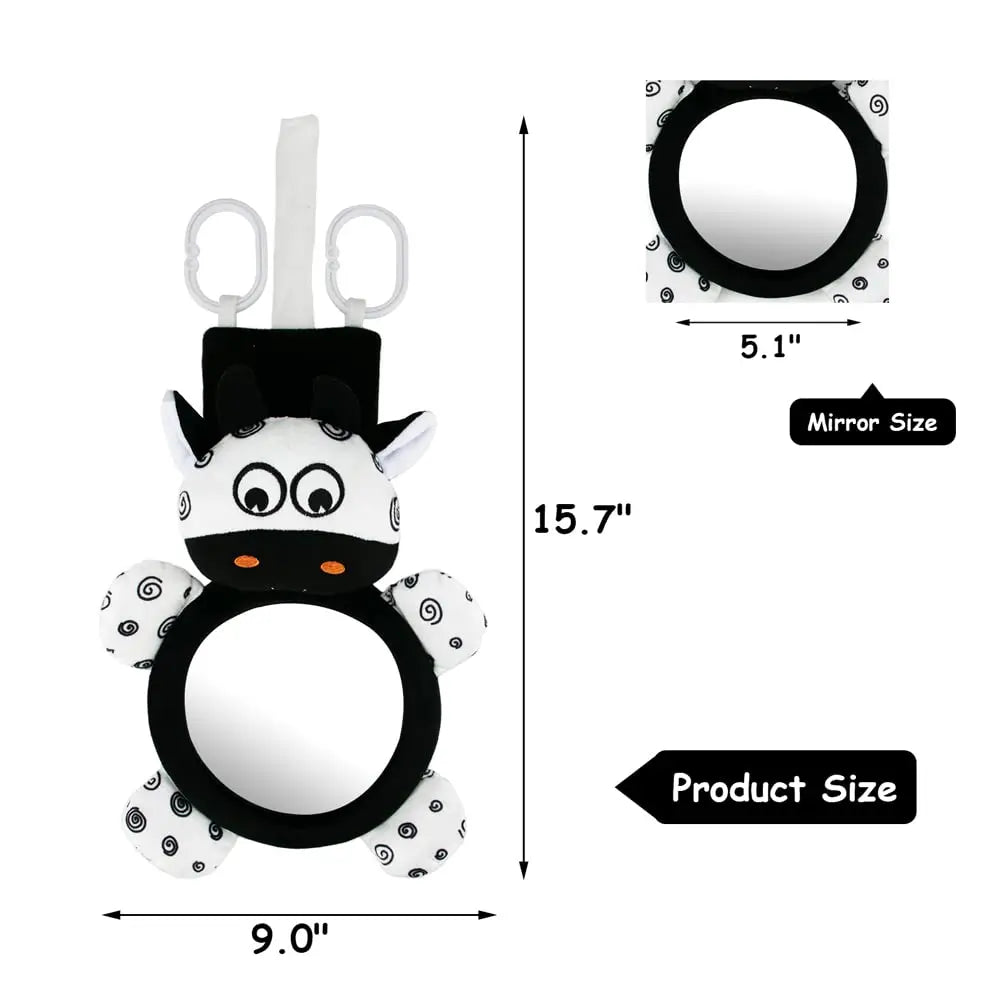 Baby Tummy Time Mirror Toy - High Contrast Black & White Cow