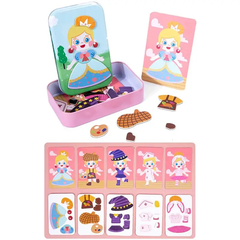 Magnetic 3D Puzzle Dress Up Expression Travel Tin Box Jigsaw Game Imagination Toys Gifts For Girls