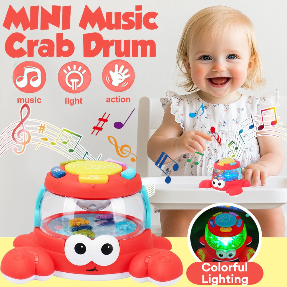 Mini Crab Turtle Music Hand Drum - Baby Learning Toy with Lights