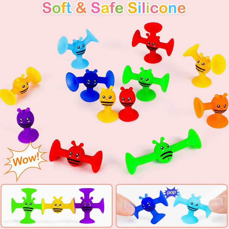 Silicone Suction Cup Animal Building Blocks - Sensory Bath Toy