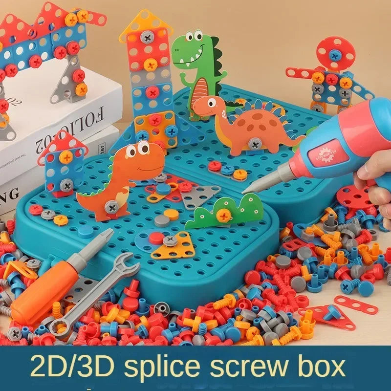 Children Toys Tool Set Electric Drill Screw Nut 3D Puzzle Toys Pretend Play Repair Tool Box Drilling Assembly Educational Toys