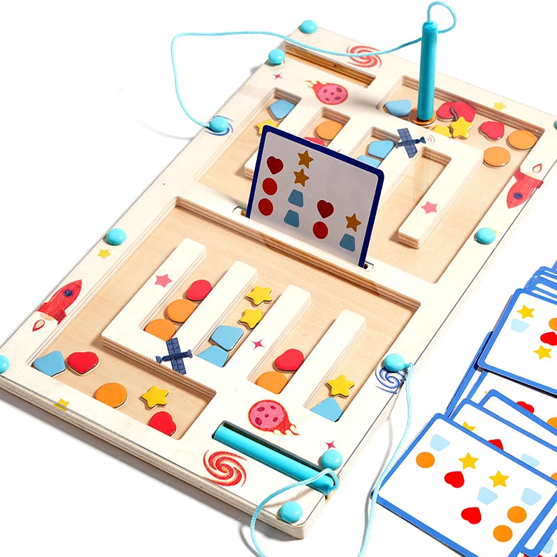 Tlewj Wooden Magnetic Color and Shape Maze Montessori Toy