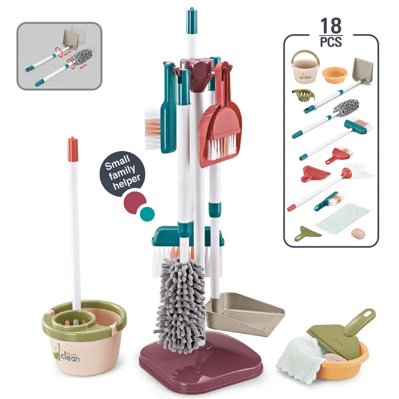 Children's Cleaning Tool Toys Pretend Play Cleaning Set and Sanitation Simulation Broom Vacuum Cleaner Tool Toy for Boys Girls