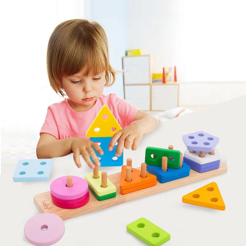 Wooden Montessori Geometric Shape Sorting Columns Toy