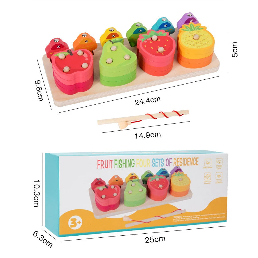 Kids Wooden Educational Sorting and Fishing Game Toy
