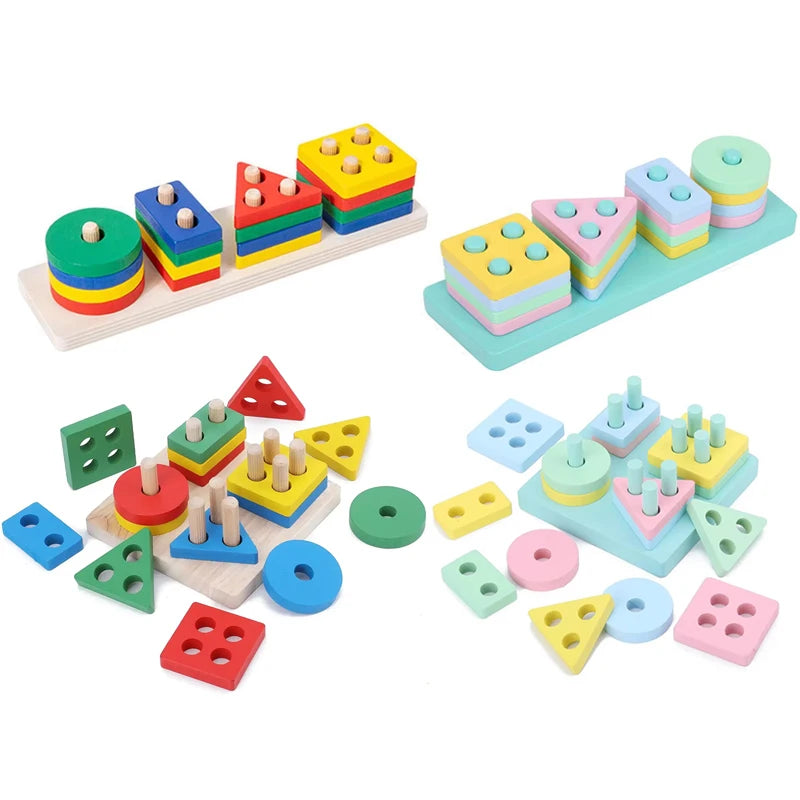 Wooden Montessori Geometric Shape Sorting Columns Toy