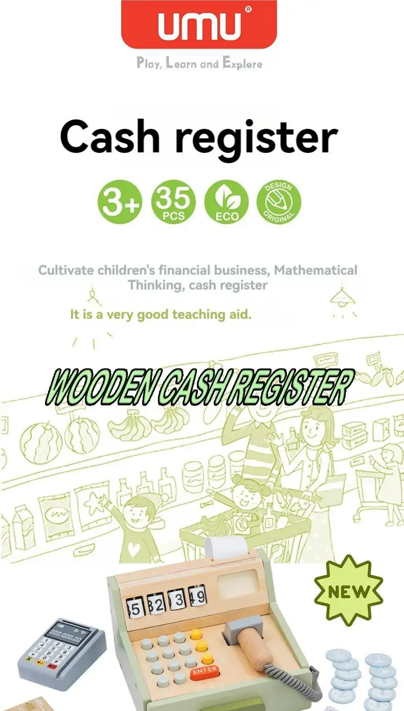 Children's Wooden Playhouse Toys Game House Toys Wooden Coffee Machine Wooden Cash Register Puzzle Interactive Education