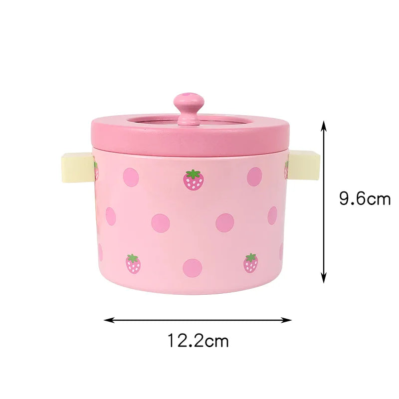 Kids Kitchen Toys Mother Garden Strawberry Simulation Vegetable Hot Pot Kitchen Prentend Play Food Set Wooden Toy for Girls Gift
