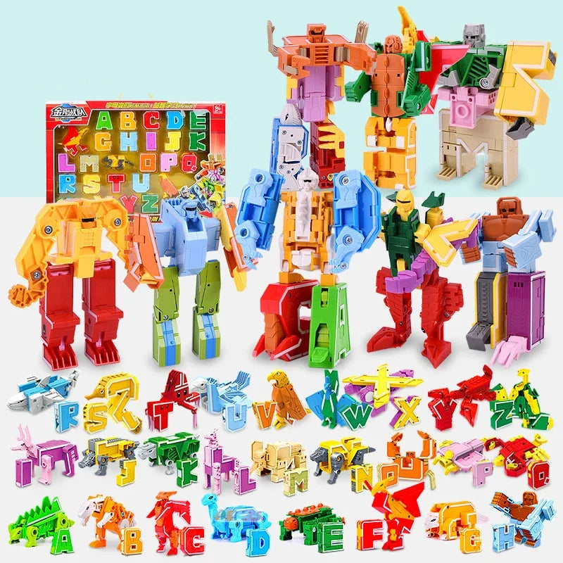 26 A-Z letter Alphabet Animal Dinosaur Warrior Deformation Action Figures Transformation Robot Toys For Children Gift Brinquedos