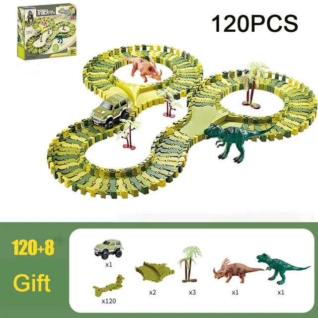 DIY Plastic Racing Track Set Dinosaur Railway Toys Flexible Race Track Electronic Flash Light Car Toys for Children Gifts