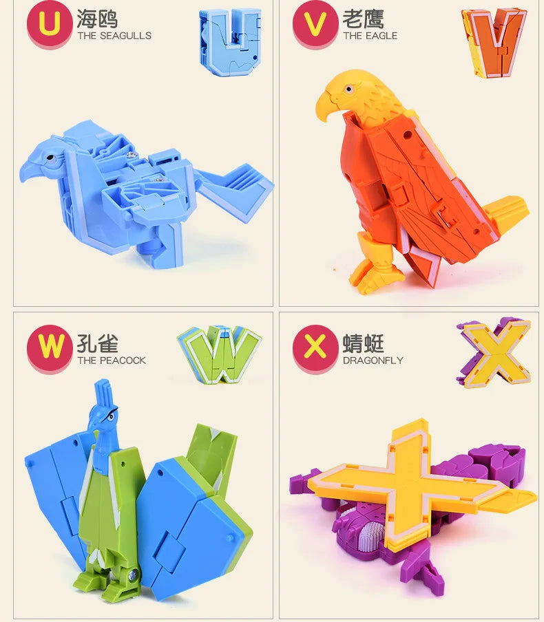 26 A-Z letter Alphabet Animal Dinosaur Warrior Deformation Action Figures Transformation Robot Toys For Children Gift Brinquedos
