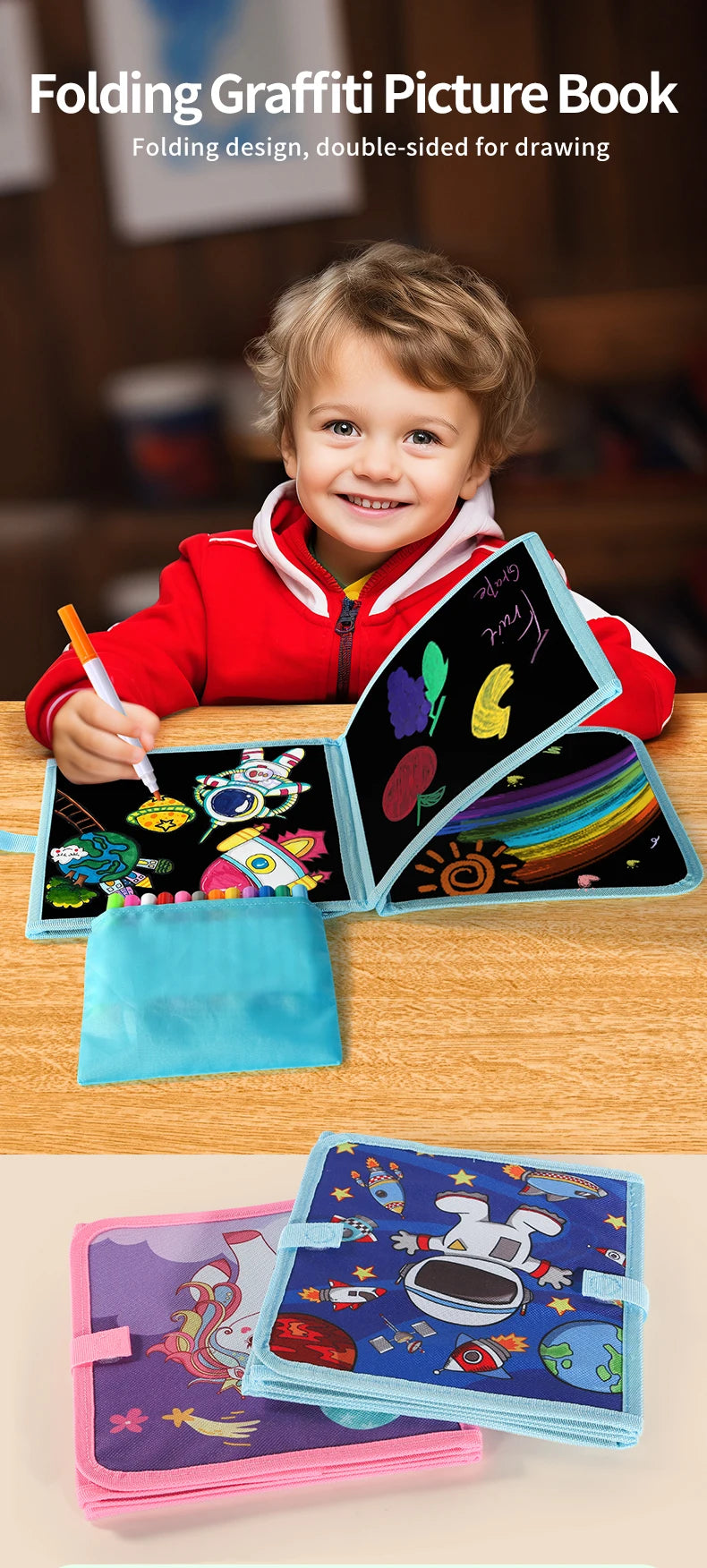 Foldable Chalkboard Book Children's Drawing Board Capable Of Repeatedly Scrubbing Drawing Writing Books (With 12 Watercolor Pen)