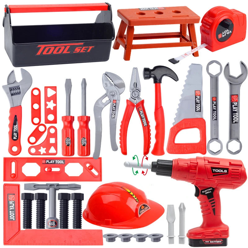 Kids Pretend Play Toolbox Set with Toy Drill - ABS Plastic