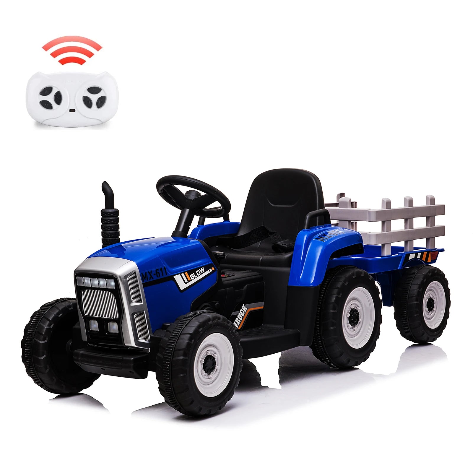 Kids 12V Electric Ride-On Tractor with Trailer and Remote Control