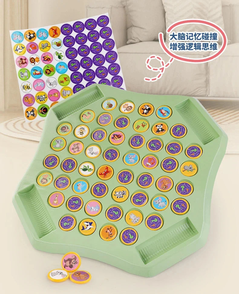 Kids Memory Game Board Chess 54 Cards Animal Fruit Flip Chess Educational Logical Thinking Learning Toy for 2-4 Players