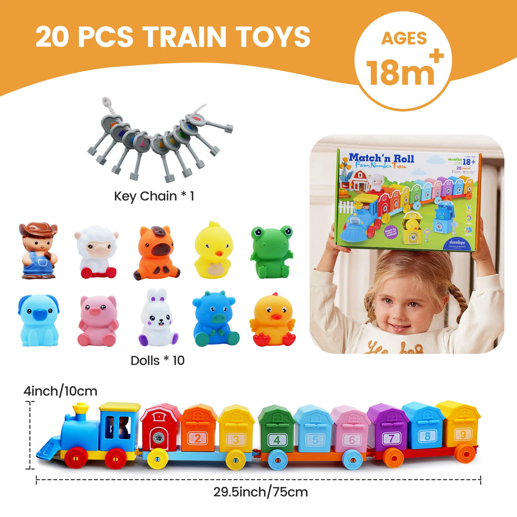 Montessori Farm Animal Train Set - Counting & Sorting Toy