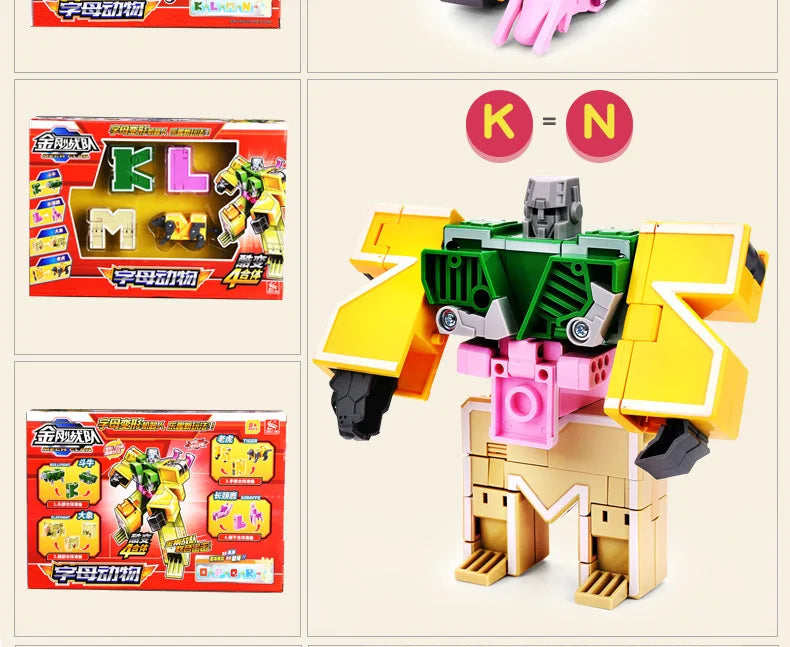 26 A-Z letter Alphabet Animal Dinosaur Warrior Deformation Action Figures Transformation Robot Toys For Children Gift Brinquedos